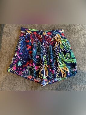 Topshop Navy Tropical Print flowy mini shorts